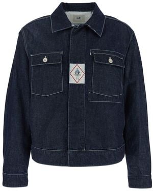 C.P. Company Jacket With Classic Collar And Logo Patch On The Front - Blue