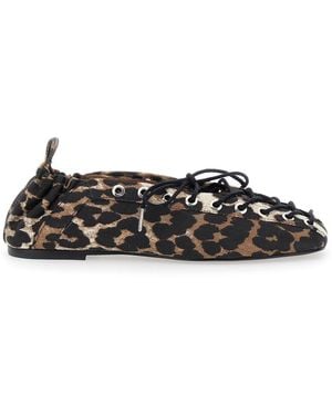 Ganni Ballerine Stringate Con Oacchielli Metallici E Stampa All-Over I - Nero