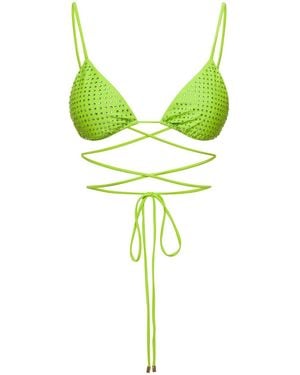Self-Portrait Bikini Top With All-Over Crystal Embellishment - Green