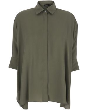 Le Plain Silk Shirt With Classic Collar And Hidden Button Closure On Fr - Green