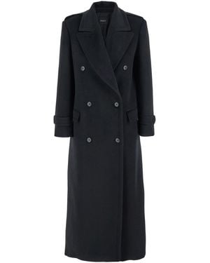 Plain Double-Breasted Coat With Wide Notched Revers - Black