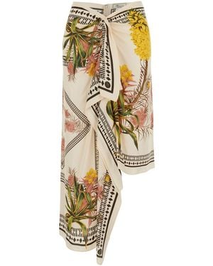 Blumarine Skirt With Hidden Back Closure And All-Over Floral Print - Metallic