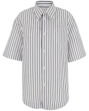 Ami Paris Shirt With Classic Collar And All-Over Striped Pattern - White