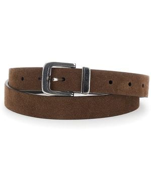 Brunello Cucinelli Cintura Con Design Reversibile E Motivo Inciso - Marrone