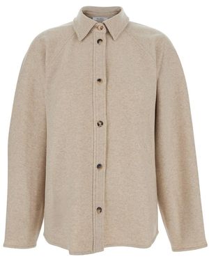 Max Mara Pure 'Ceci' Cardigan With Classic Collar And Logo Letter - Natural