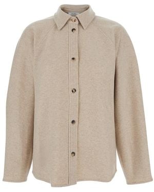 Max Mara Pure 'Ceci' Cardigan With Classic Collar And Logo Letter - Natural