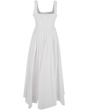 Sportmax 'Giro' Midi Dress With Square Neckline And Hidden Zip Closure - White