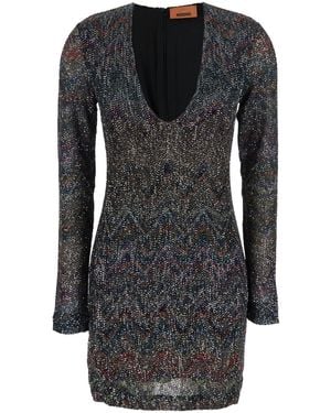 Missoni Multicolor Dress With Deep Neckline And All-Over Sequins - Black