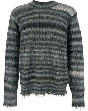 Won Hundred Crewneck Jumper With Fringed Hem And All-Over Stripe - Grey