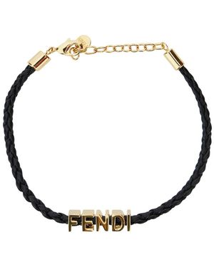Fendi Bracciale Intrecciato Con Logo Lettering Metallico E Chiusura A - Metallizzato