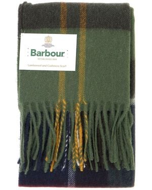 Barbour Wool Scarf With Chequered Design And Soft Finish - Green