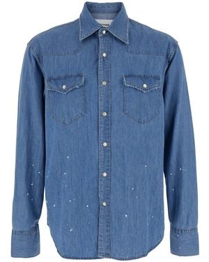 Tonywack Shirt With Classic Collar And All-Over Hand Painte - Blue