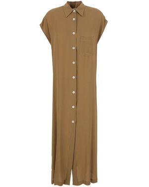 Grifoni Long Dress With Classic Collar And Button Closure On The - Natural