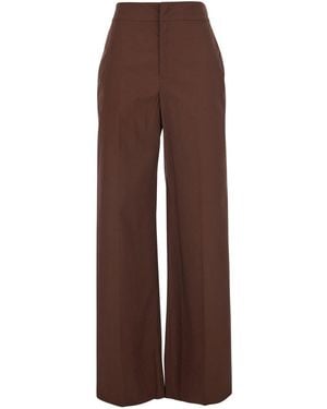Twinset Pants With Logo Plate On The Back And Wide Leg - Brown