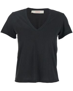 Jucca T-Shirt With Wide V-Neck And Short Sleeves - Black