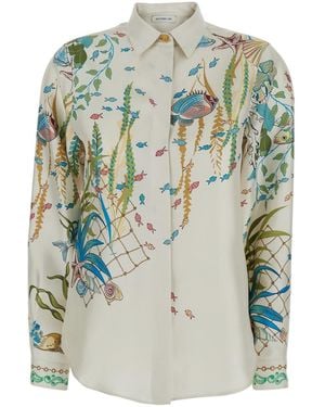 Mantero 1902 'Lea' Shirt With Classic Collar And All-Over P - Multicolor