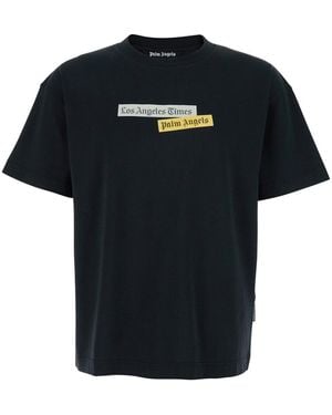 Palm Angels Crewneck T-Shirt With Logo Print On The Front - Black