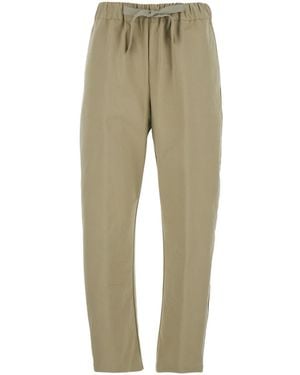 Semicouture Cotton Trousers With Elastic Waist And Drawstring For W - Natural