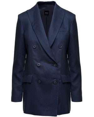 Plain Double-Breasted Jacket - Blue