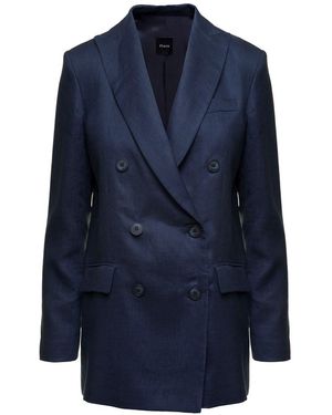 Plain Double-Breasted Jacket - Blue