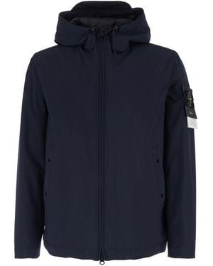 Stone Island Jacket With Fixed Hood And Logo Patch On The Sleeve - Blue