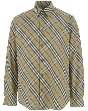 Burberry Shirt With Pointed Collar And All-Over Check Motif - Gray