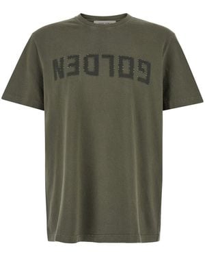 Golden Goose T-Shirt With Front Logo And Front Patch Logo - Green