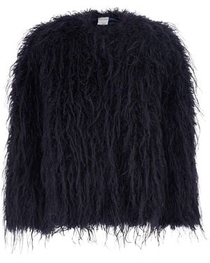 forte_forte Crew Neck Shearling Jacket With Hidden Front Closure - Blue