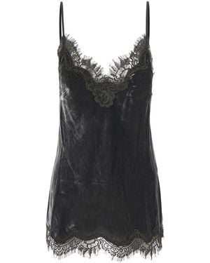 Gold Hawk Dark V-Neck Top With Lace Details - Black
