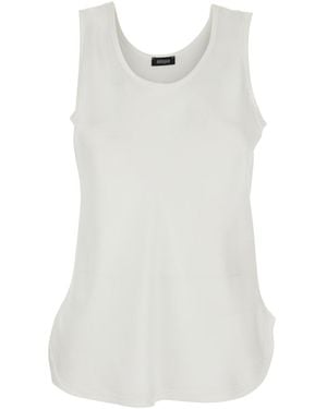 Plain Sleeveless Top With Round Neck - White