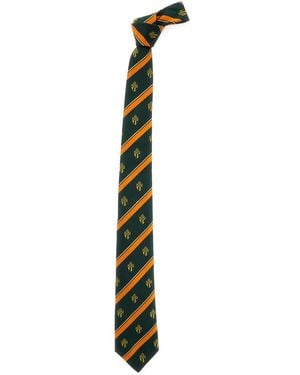 Fendi Silk Tie With All-Over Crest Motif And All-Over Striped Motif - Blue