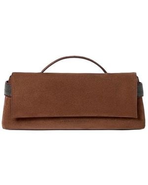 Brunello Cucinelli Clutch With Top Handle And Monile - Brown
