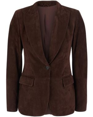 Brunello Cucinelli Single-Breasted Jacket With Peak Revers - Brown