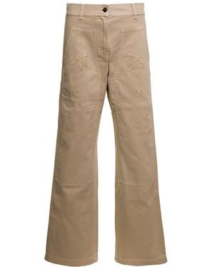 Palm Angels Embroidered Straight-Leg Pants - Natural