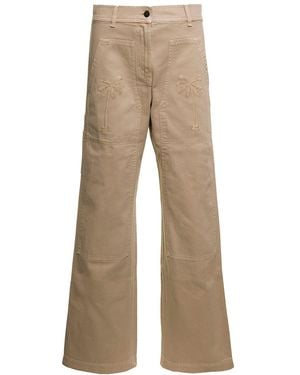 Palm Angels Embroidered Straight-Leg Trousers - Natural