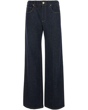 Brunello Cucinelli Wide Leg Jeans With Monile On The Back - Blue