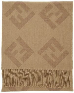 Fendi Scarf With Fringed Hem And All-Over Ff Motif - Natural