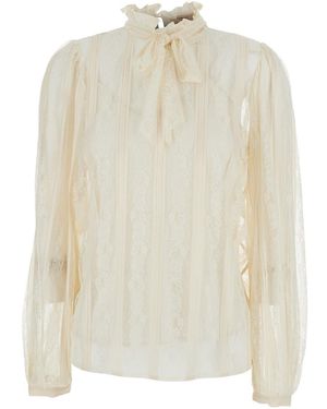 Twinset Shirt With Lace Design And Knot - White