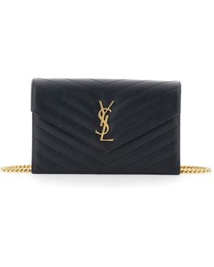 Saint Laurent Envelope Clutch Woth Chain-Link Shoulder Strap And - Blue