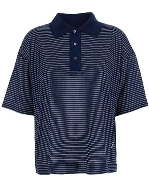 Ami Paris Polo Shirt With Striped Motif And Embroidered Ami De Coeur Logo On The Front - Blue