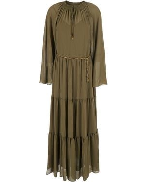 MICHAEL Michael Kors Long Dress With Long Sleeves And Ruches Det - Green