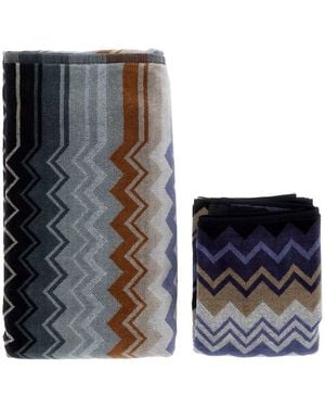 Missoni Set Of Towels With Zigzag Motif - Black