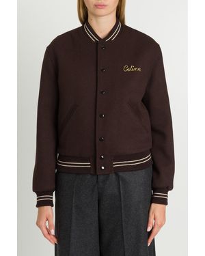 Celine Logo-embroidered Teddy Jacket - Brown