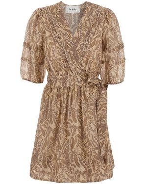Ba&sh Dress 'Dress Teodora' With V-Neck And Short Sleeves - Natural