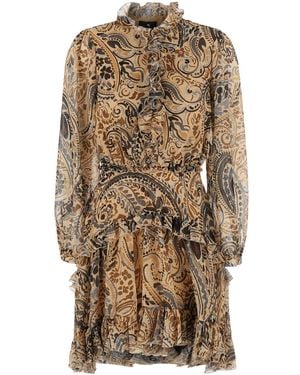 Etro Mini Printed Dress With Print And Long Sleeves - Natural