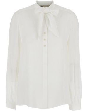 Tory Burch Bow Semi-Sheer Georgette Blouse - White