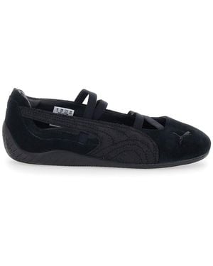 PUMA Speedcat Ballet Shoes With Snake Skin Effect Print And Leather Fabric Buckle Closure Ballerinas - Black