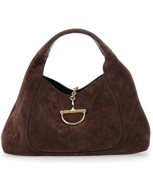 Gucci Borsa A Spalla 'Softbit Large' Con Chiusura Morsetto - Marrone