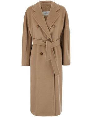 Max Mara 'Madame' Coat With Notched Revers And Belt Closure On T - Natural