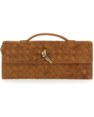 Bottega Veneta Clutch 'Andiamo' With Handle And Intreccio Motif - Brown